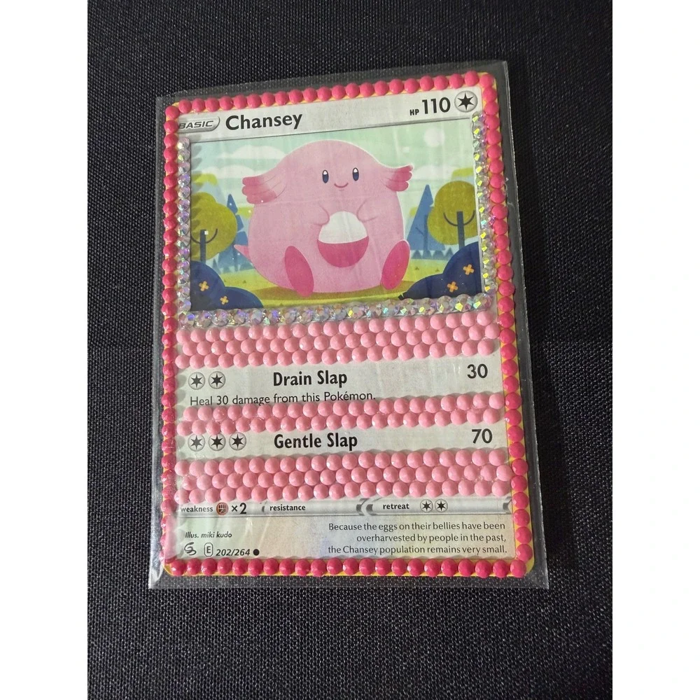 Pokemon Chansey Trading Card‎ 202/264 OS Pink Custom Decorated Bedazzled Fan Art